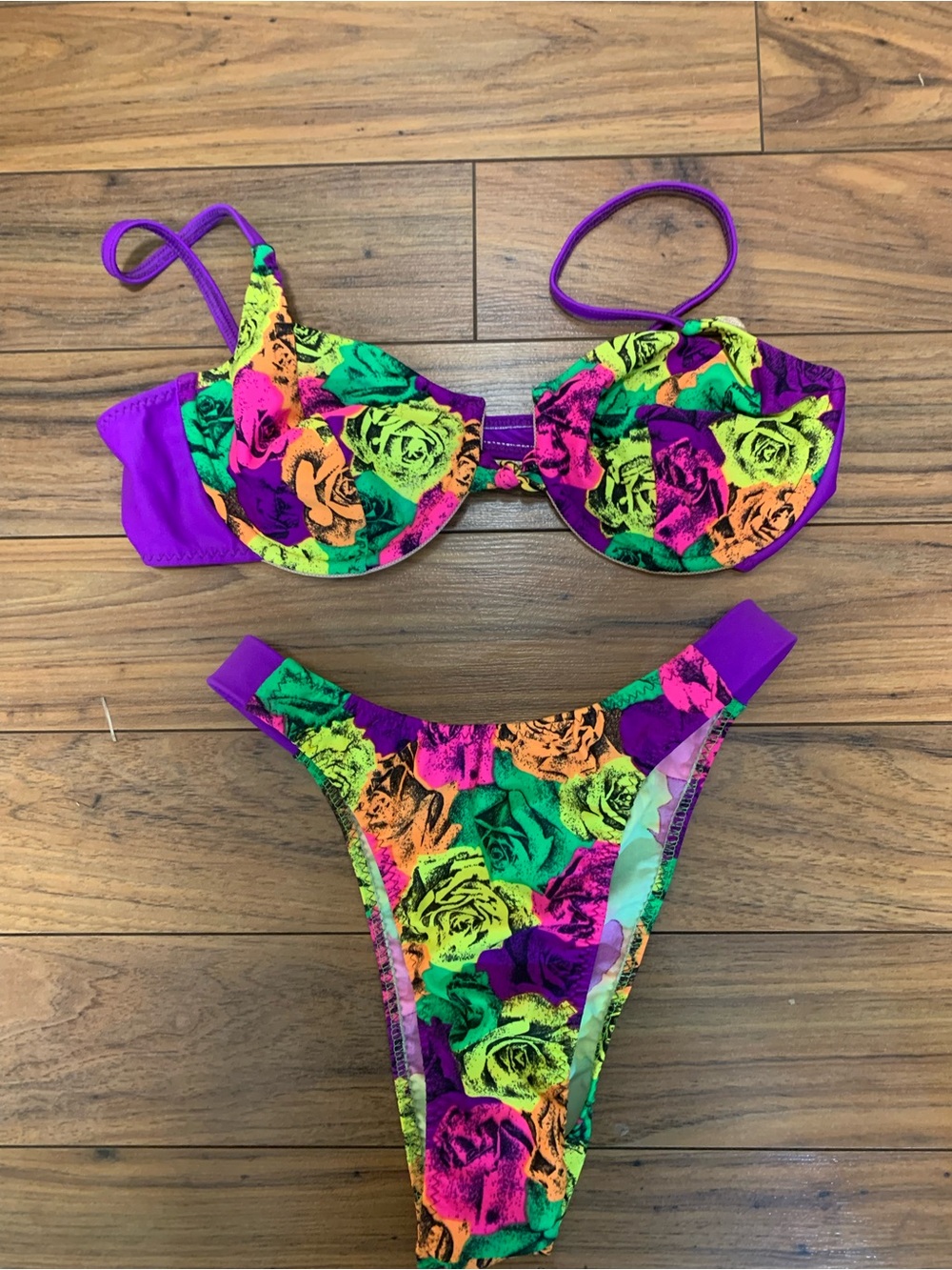 Vintage 80s/90’s Neon Rose Underwire Bikini Set